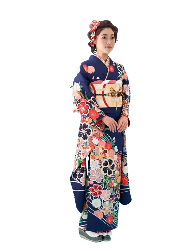 青・紺の振袖「紺 彩花金彩」｜正絹 紺 金彩の振袖｜振袖ギャラリー