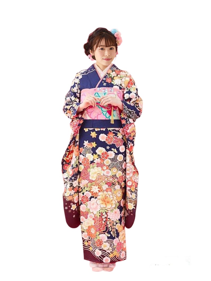紫の振袖を着た成人式の前撮り写真